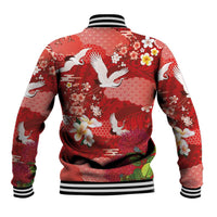 Hawaiian and Japanese Culture Together Baseball Jacket Red Ohia Lehua Plumeria and Sakura Blooming LT03 - Polynesian Pride