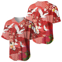 Hawaiian and Japanese Culture Together Baseball Jersey Red Ohia Lehua Plumeria and Sakura Blooming LT03 - Polynesian Pride
