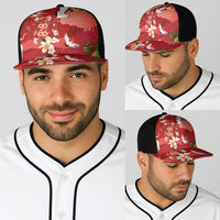 Hawaiian and Japanese Culture Together Baseball Net Cap Red Ohia Lehua Plumeria and Sakura Blooming LT03 - Polynesian Pride