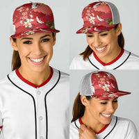 Hawaiian and Japanese Culture Together Baseball Net Cap Red Ohia Lehua Plumeria and Sakura Blooming LT03 - Polynesian Pride