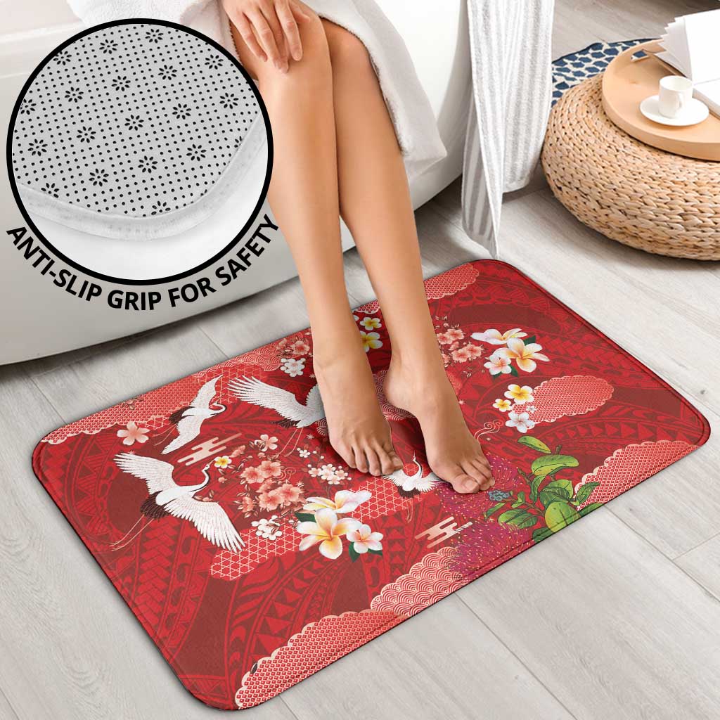 Hawaiian and Japanese Culture Together Bathroom Set Red Ohia Lehua Plumeria and Sakura Blooming LT03 - Polynesian Pride