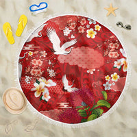 Hawaiian and Japanese Culture Together Beach Blanket Red Ohia Lehua Plumeria and Sakura Blooming LT03 One Size 150cm Red - Polynesian Pride