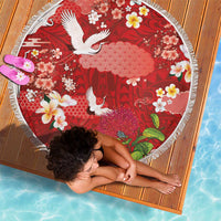 Hawaiian and Japanese Culture Together Beach Blanket Red Ohia Lehua Plumeria and Sakura Blooming LT03 - Polynesian Pride