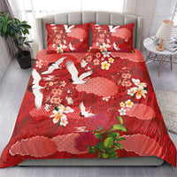 Hawaiian and Japanese Culture Together Bedding Set Red Ohia Lehua Plumeria and Sakura Blooming LT03 - Polynesian Pride