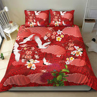 Hawaiian and Japanese Culture Together Bedding Set Red Ohia Lehua Plumeria and Sakura Blooming LT03 - Polynesian Pride