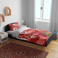 Hawaiian and Japanese Culture Together Bedding Set Red Ohia Lehua Plumeria and Sakura Blooming LT03 - Polynesian Pride