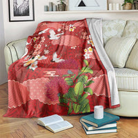 Hawaiian and Japanese Culture Together Blanket Red Ohia Lehua Plumeria and Sakura Blooming LT03 Red - Polynesian Pride