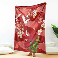 Hawaiian and Japanese Culture Together Blanket Red Ohia Lehua Plumeria and Sakura Blooming LT03 - Polynesian Pride
