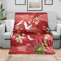 Hawaiian and Japanese Culture Together Blanket Red Ohia Lehua Plumeria and Sakura Blooming LT03 - Polynesian Pride