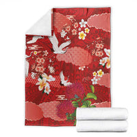 Hawaiian and Japanese Culture Together Blanket Red Ohia Lehua Plumeria and Sakura Blooming LT03 - Polynesian Pride