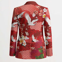 Hawaiian and Japanese Culture Together Blazer Red Ohia Lehua Plumeria and Sakura Blooming LT03 - Polynesian Pride