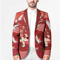 Hawaiian and Japanese Culture Together Blazer Red Ohia Lehua Plumeria and Sakura Blooming LT03 - Polynesian Pride