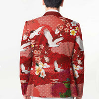 Hawaiian and Japanese Culture Together Blazer Red Ohia Lehua Plumeria and Sakura Blooming LT03 - Polynesian Pride