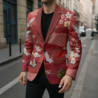 Hawaiian and Japanese Culture Together Blazer Red Ohia Lehua Plumeria and Sakura Blooming LT03 - Polynesian Pride