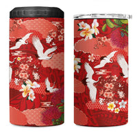 Hawaiian and Japanese Culture Together 4 in 1 Can Cooler Tumbler Red Ohia Lehua Plumeria and Sakura Blooming LT03 One Size: 16 oz Red - Polynesian Pride