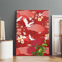 Hawaiian and Japanese Culture Together Canvas Wall Art Red Ohia Lehua Plumeria and Sakura Blooming LT03 - Polynesian Pride