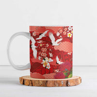 Hawaiian and Japanese Culture Together Ceramic Mug Red Ohia Lehua Plumeria and Sakura Blooming LT03 Red - Polynesian Pride