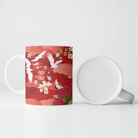 Hawaiian and Japanese Culture Together Ceramic Mug Red Ohia Lehua Plumeria and Sakura Blooming LT03 - Polynesian Pride