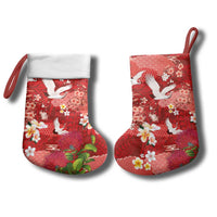 Hawaiian and Japanese Culture Together Christmas Stocking Red Ohia Lehua Plumeria and Sakura Blooming LT03 - Polynesian Pride
