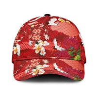 Hawaiian and Japanese Culture Together Classic Cap Red Ohia Lehua Plumeria and Sakura Blooming LT03 Universal Fit Red - Polynesian Pride