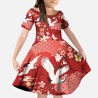 Hawaiian and Japanese Culture Together Family Matching Tank Maxi Dress and Hawaiian Shirt Red Ohia Lehua Plumeria and Sakura Blooming LT03 Daughter's Dress Red - Polynesian Pride