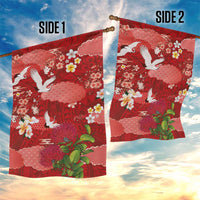 Hawaiian and Japanese Culture Together Garden Flag Red Ohia Lehua Plumeria and Sakura Blooming LT03 - Polynesian Pride