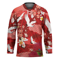 Hawaiian and Japanese Culture Together Hockey Jersey Red Ohia Lehua Plumeria and Sakura Blooming LT03 Unisex Red - Polynesian Pride