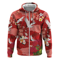 Hawaiian and Japanese Culture Together Hoodie Red Ohia Lehua Plumeria and Sakura Blooming LT03 Zip Hoodie Red - Polynesian Pride