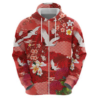 Hawaiian and Japanese Culture Together Hoodie Red Ohia Lehua Plumeria and Sakura Blooming LT03 - Polynesian Pride