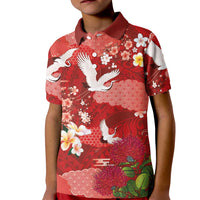 Hawaiian and Japanese Culture Together Kid Polo Shirt Red Ohia Lehua Plumeria and Sakura Blooming LT03 Kid Red - Polynesian Pride