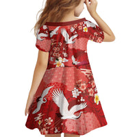 Hawaiian and Japanese Culture Together Kid Short Sleeve Dress Red Ohia Lehua Plumeria and Sakura Blooming LT03 - Polynesian Pride