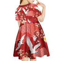 Hawaiian and Japanese Culture Together Kid Short Sleeve Dress Red Ohia Lehua Plumeria and Sakura Blooming LT03 - Polynesian Pride
