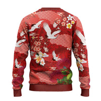 Hawaiian and Japanese Culture Together Ugly Christmas Sweater Red Ohia Lehua Plumeria and Sakura Blooming LT03 - Polynesian Pride