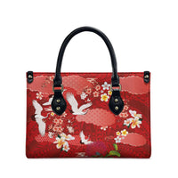 Hawaiian and Japanese Culture Together Leather Bag Red Ohia Lehua Plumeria and Sakura Blooming LT03 - Polynesian Pride