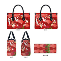 Hawaiian and Japanese Culture Together Leather Bag Red Ohia Lehua Plumeria and Sakura Blooming LT03 - Polynesian Pride