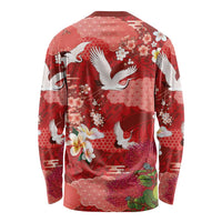 Hawaiian and Japanese Culture Together Long Sleeve Shirt Red Ohia Lehua Plumeria and Sakura Blooming LT03 - Polynesian Pride