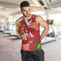 Hawaiian and Japanese Culture Together Men Tank Top Red Ohia Lehua Plumeria and Sakura Blooming LT03 Red - Polynesian Pride