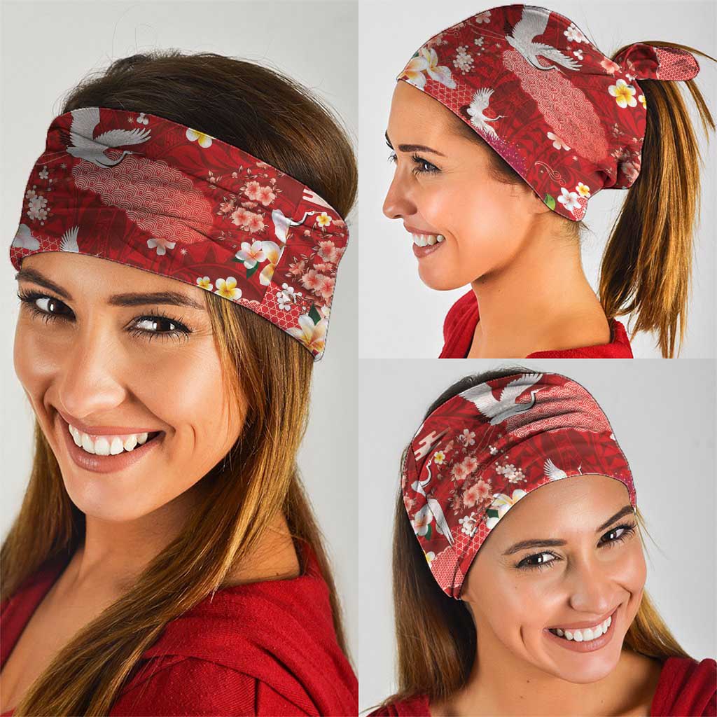 Hawaiian and Japanese Culture Together Neck Gaiter Red Ohia Lehua Plumeria and Sakura Blooming LT03 - Polynesian Pride