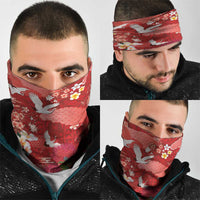 Hawaiian and Japanese Culture Together Neck Gaiter Red Ohia Lehua Plumeria and Sakura Blooming LT03 - Polynesian Pride