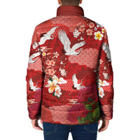 Hawaiian and Japanese Culture Together Padded Jacket Red Ohia Lehua Plumeria and Sakura Blooming LT03 - Polynesian Pride