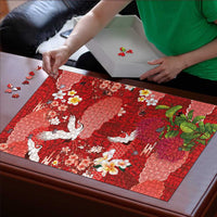 Hawaiian and Japanese Culture Together Puzzle Red Ohia Lehua Plumeria and Sakura Blooming LT03 - Polynesian Pride