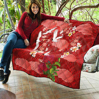 Hawaiian and Japanese Culture Together Quilt Red Ohia Lehua Plumeria and Sakura Blooming LT03 - Polynesian Pride