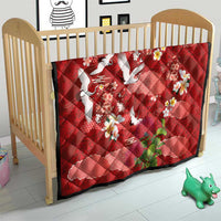 Hawaiian and Japanese Culture Together Quilt Red Ohia Lehua Plumeria and Sakura Blooming LT03 - Polynesian Pride