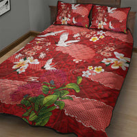 Hawaiian and Japanese Culture Together Quilt Bed Set Red Ohia Lehua Plumeria and Sakura Blooming LT03 - Polynesian Pride