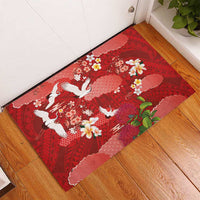 Hawaiian and Japanese Culture Together Rubber Doormat Red Ohia Lehua Plumeria and Sakura Blooming LT03 - Polynesian Pride