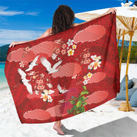 Hawaiian and Japanese Culture Together Sarong Red Ohia Lehua Plumeria and Sakura Blooming LT03 One Size 44 x 66 inches Red - Polynesian Pride