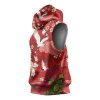 Hawaiian and Japanese Culture Together Sleeveless Hoodie Red Ohia Lehua Plumeria and Sakura Blooming LT03 - Polynesian Pride