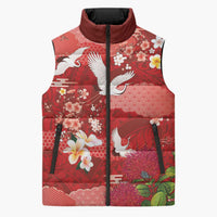 Hawaiian and Japanese Culture Together Sleeveless Puffer Jacket Red Ohia Lehua Plumeria and Sakura Blooming LT03 Unisex Red - Polynesian Pride