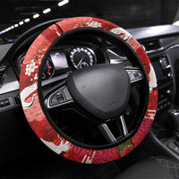 Hawaiian and Japanese Culture Together Steering Wheel Cover Red Ohia Lehua Plumeria and Sakura Blooming LT03 Universal Fit Red - Polynesian Pride
