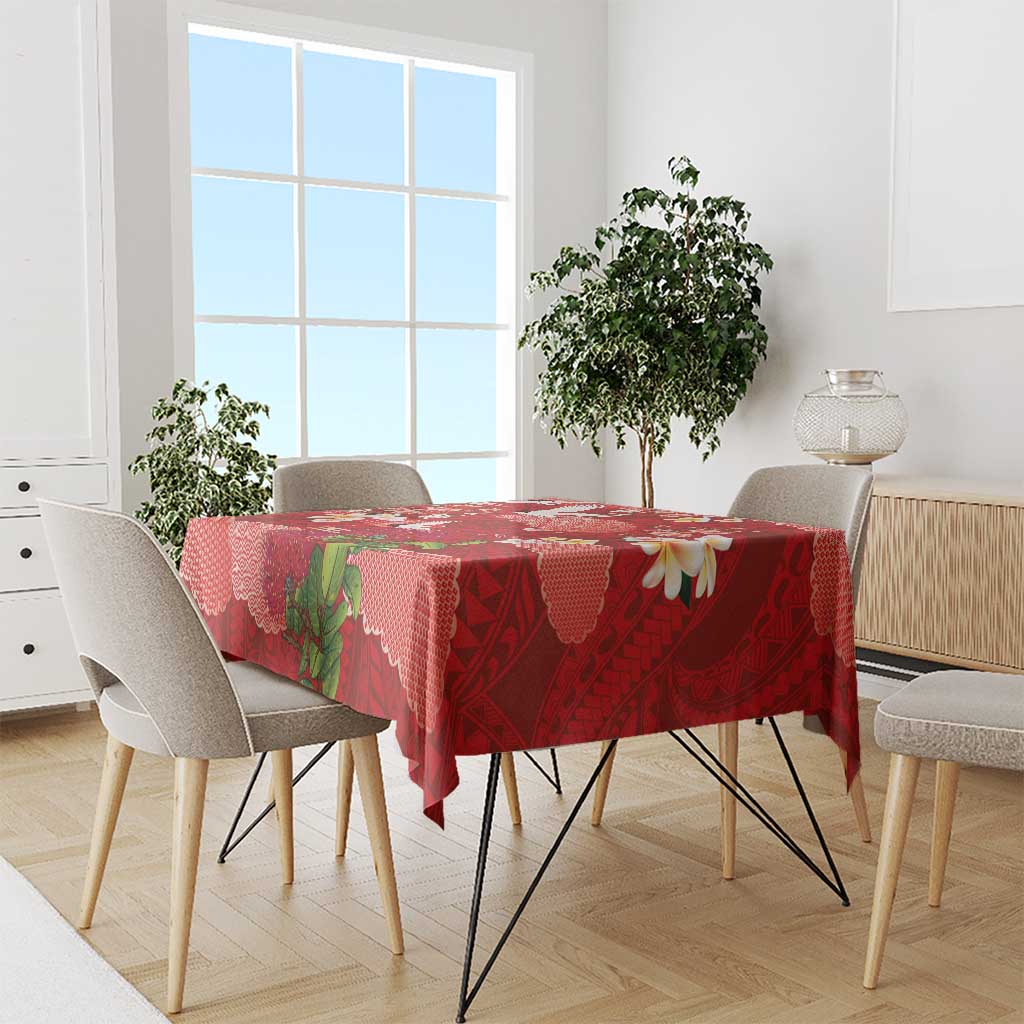 Hawaiian and Japanese Culture Together Tablecloth Red Ohia Lehua Plumeria and Sakura Blooming LT03 - Polynesian Pride